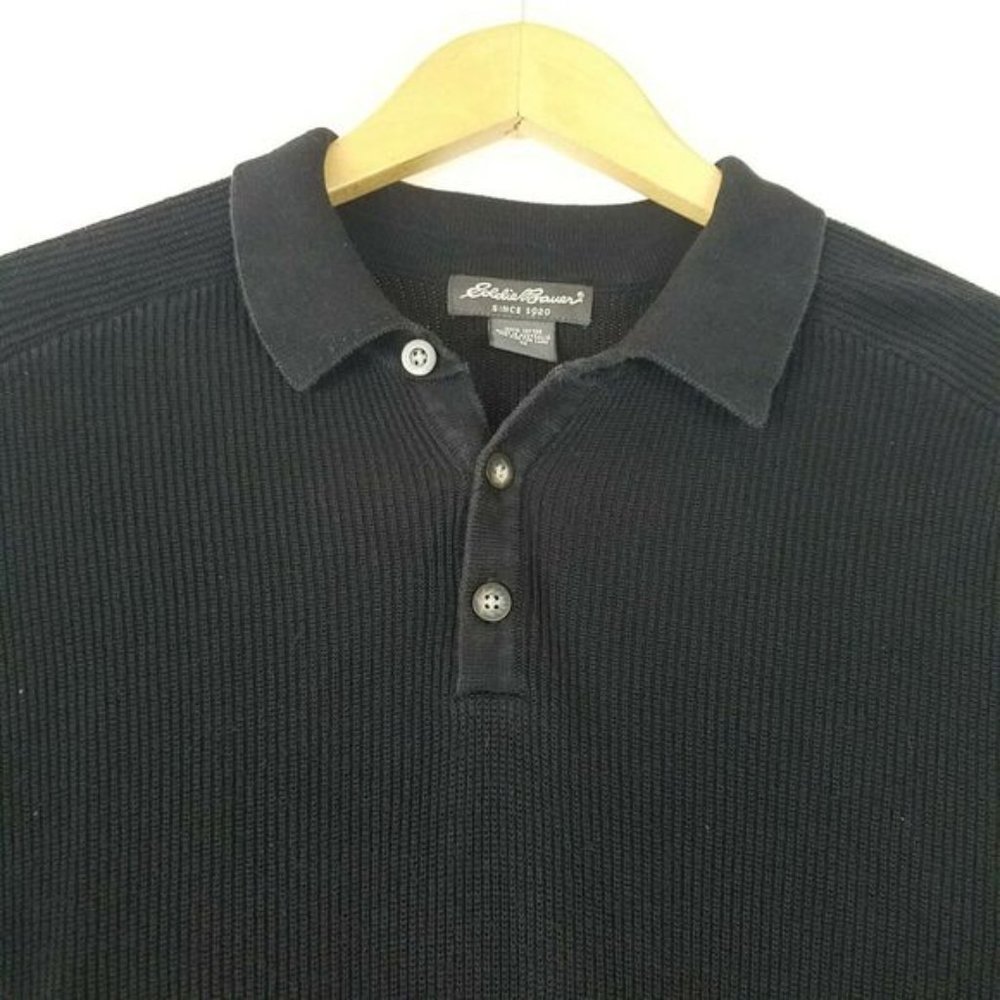 Eddie Bauer Black Pullover Sweater Collared Size M - Picture 2 of 4